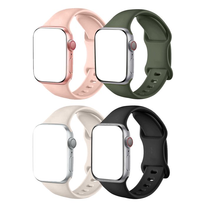 Bracelet Silicone [4 PCS]compatible pour iWatch Serie 9 8 7 6 5 4 3 2 1 SE 38mm 40mm 41mm Noir/Starlight/Kaki/Rose Sable - Juanio