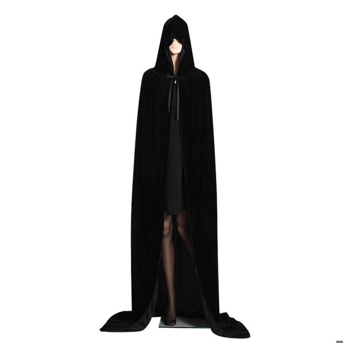 Cape Longue à Capuche En Velours Pour Halloween - Adulte (140cm) - Couleurs Rouge, Violet, Noir, Bleu, Vert