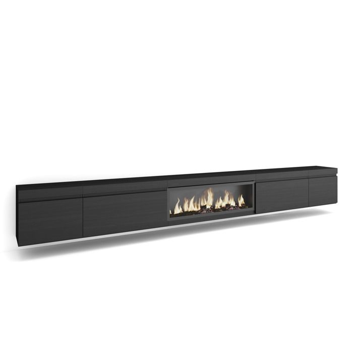 Meuble TV Banc Télé 368x35x45 feu électrique XXL Suspendu Mural Noir RF3685 Meuble TV Banc Télé 368x35x45 feu électrique XXL Suspendu Mural Noir RF3685