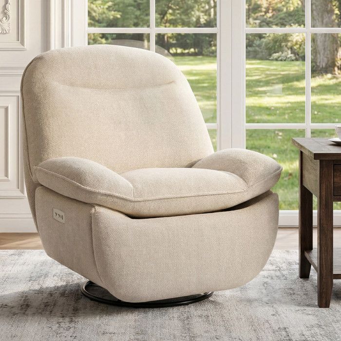 FlexiSpot XR6 Oval Fauteuil Relaxant Fauteuil Électrique de Couchage avec USB Canapé Pivotant avec Dossier Réglable Beige