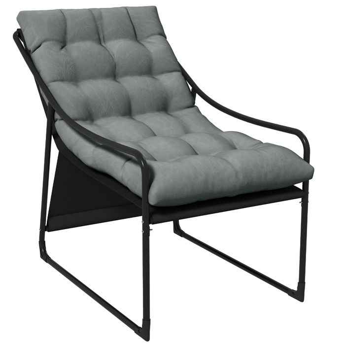 Chaise longue - V BESTLIFE - Noir - Coussin épais - Dossier réglable