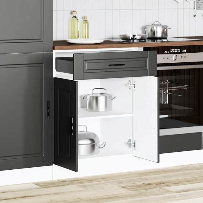 STAR - Armoire de cuisine multi-rangements Porto - Meuble bas cuisine - noir - bois dingénierie LL772