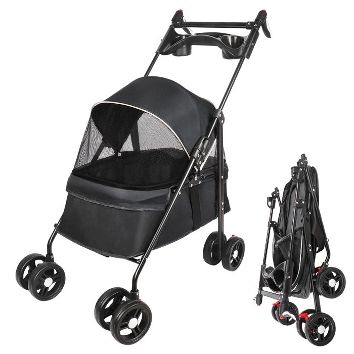 Comparer les prix de Animaux Voyage Poussette - avec Sac de Rangement et Housse de Pluie Poussette Buggy pour Chien Pet Stroller avec Porte-gobelet