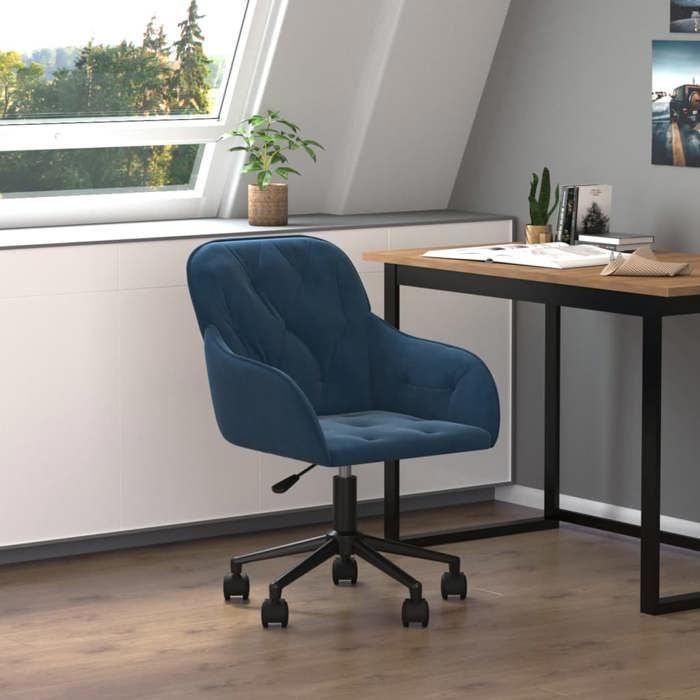 CLARENCE® Chaise pivotante de bureau - Fauteuil Salon pour Bureau/chambre - Bleu Velours LL004