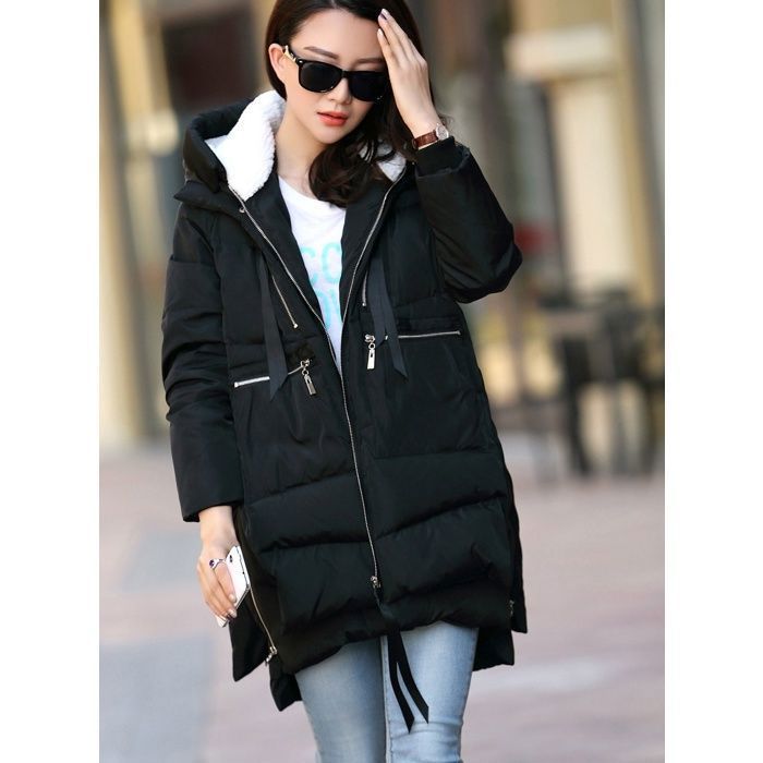 Doudoune Femme Mi-Longue Doudoune à Capuche Veste Chaud épais dhiver pour Ski Snowboard Patinage Noir Taille XS-XL