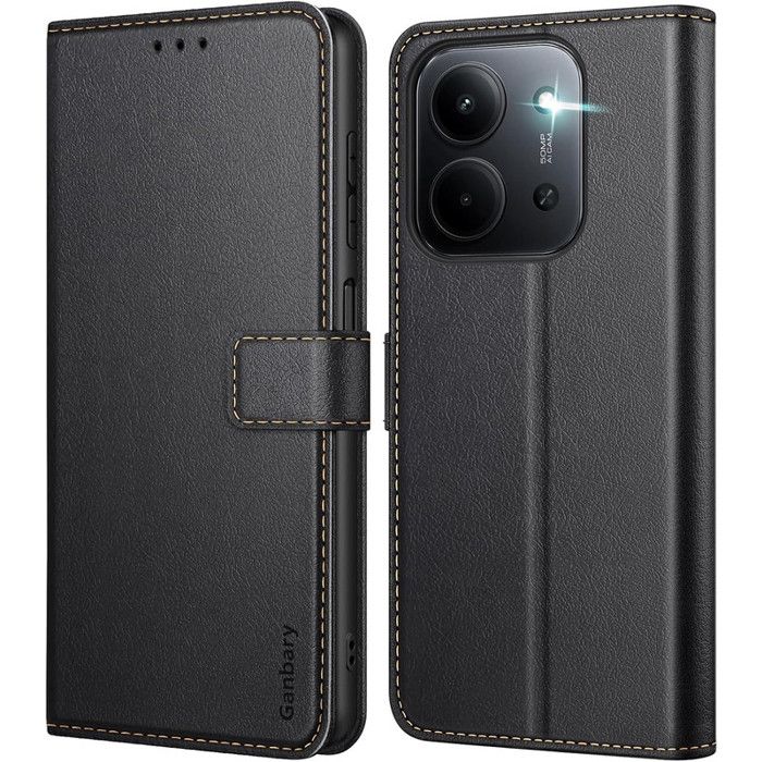 Pochette en Simili Cuir - NEW&TECK - Redmi 15C 5G - Fermeture magnétique - 2 emplacements cartes - Doublure microfibre