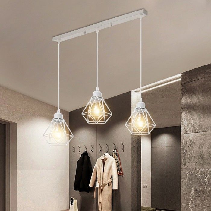 Lustre - SMOTOP - 3 lampes E27 - Cage métal blanche Ø16cm - Style rétro