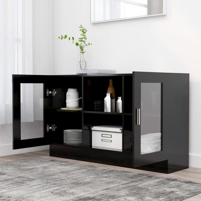 Buffet bas - JILI - Noir Armoire à vitrine - pour salon - Noir 120x30 5x70 cm Bois dingénierie FR117