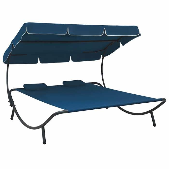 BEWI®Lit de repos dextérieur pour 1/2 personne - Bain de SoleilTransat avec auvent et oreillers bleu &FR839418