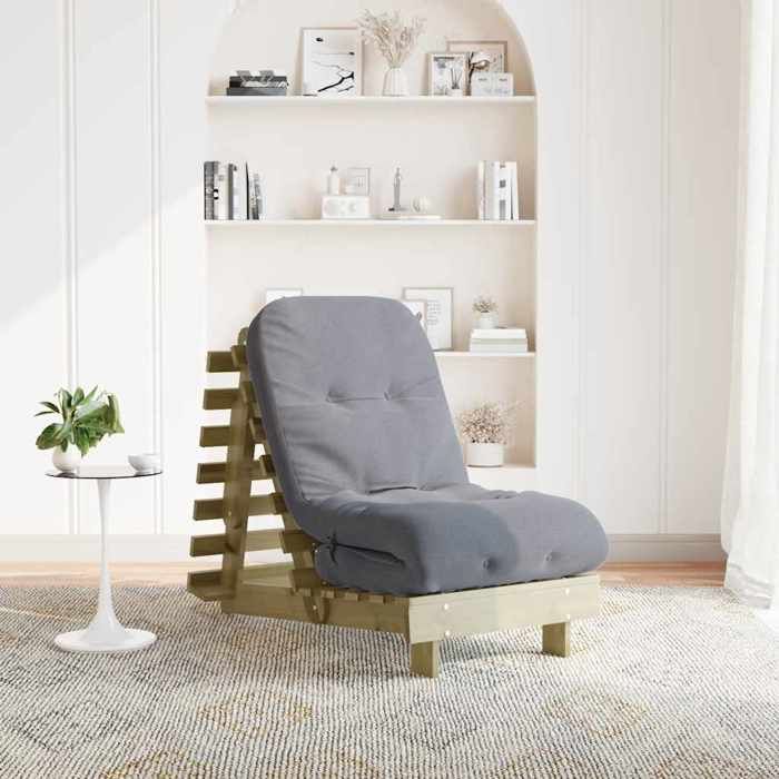 Canapé-lit futon en bois de pin imprégné Gris 60 x 206 x 11 cm dossier réglable et matelas en mousse salon Canapé-lit futon en bois de pin imprégné Gris 60 x 206 x 11 cm dossier réglable et matelas en mousse salon