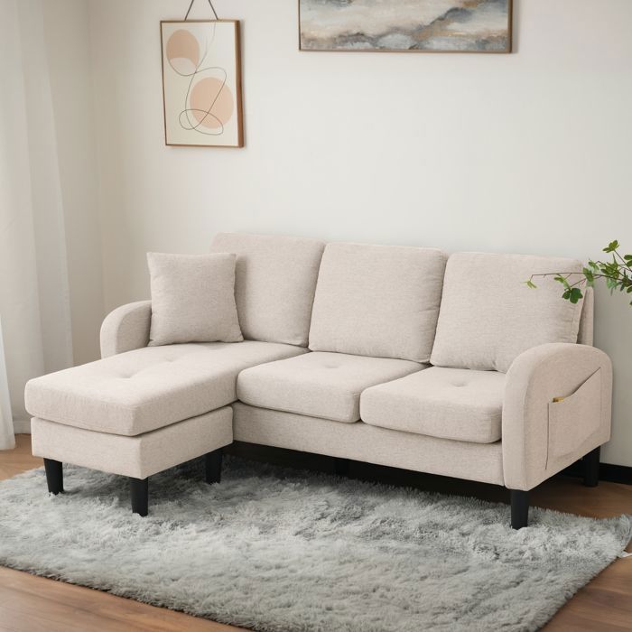 Canapé dangle en forme de L avec chaise longue – canapé 3 places 166 x 118 x 77 cm lin en coton respirateur jambes en plastique
