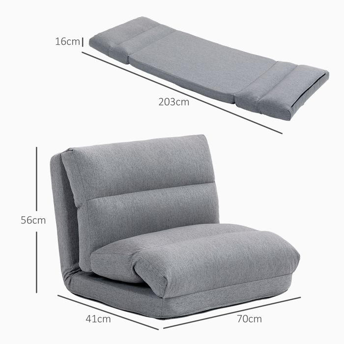 Chaise de sol pliante avec dossier réglable en 6 positions rembourrage dassise épais fonction lit aspect lin 70 x 41 x 56 cm