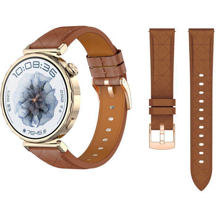 Stravo Bracelet cuir 18 mm pour Garmin Venu4/3S/2S Vivoactive4S Vivomove3S Forerunner255S/265S & Huawei GT7/6/5/4 – Marron