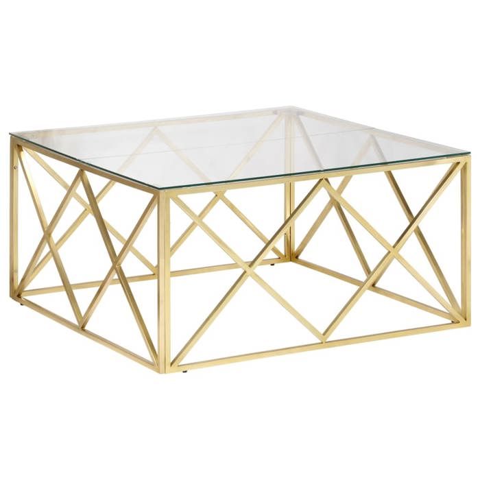En PromotionTable basse(1 PC) - SHIELD - Support 30 kg - table du canapé - doré acier inoxydable et verre trempé T34262