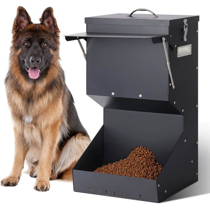 Distributeur Nourriture Chien Extérieur 11kg Mangeoire Gravité Galvanisée pour Grandes Races