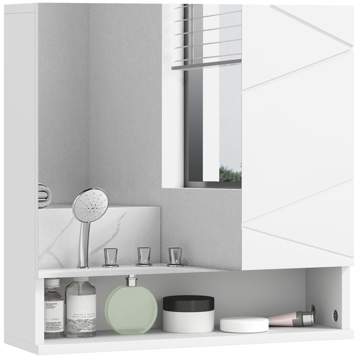Armoire murale miroir de salle de bain - kleankin - 2 portes avec étagères réglables - contemporain - Bois - 55x17x55cm - blanc