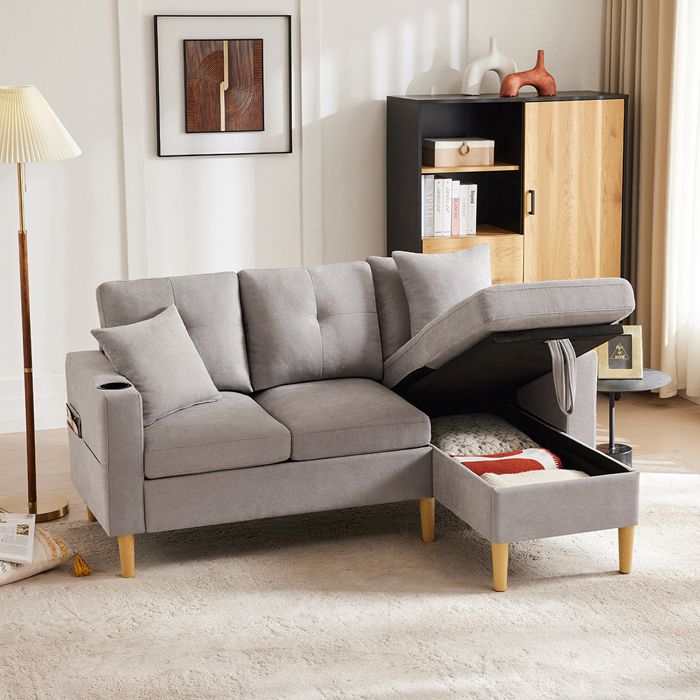 Canapé dangle - MINIMAL - L175x129x90 - Réversible - Rangement caché - Porte-gobelets intégrés Canapé dangle - MINIMAL - L175x129x90 - Réversible - Rangement caché - Porte-gobelets intégrés