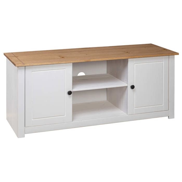 Cabinet TV - Blanc - Meuble TV pour Télévision - 1 PC - Blanc 120x40x50 cm Bois de pin massif Gamme Panama T100