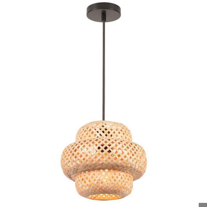 Suspension luminaire - SMOTOP - Abat‑jour bambou 23×18 cm - Culot E27 - Style nordique vintage