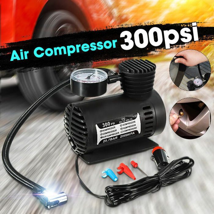 Mini pompe de gonflage électrique 12V 300PSI – Compresseur portable pour voiture moto vélo ballons – Débit 1111L/min