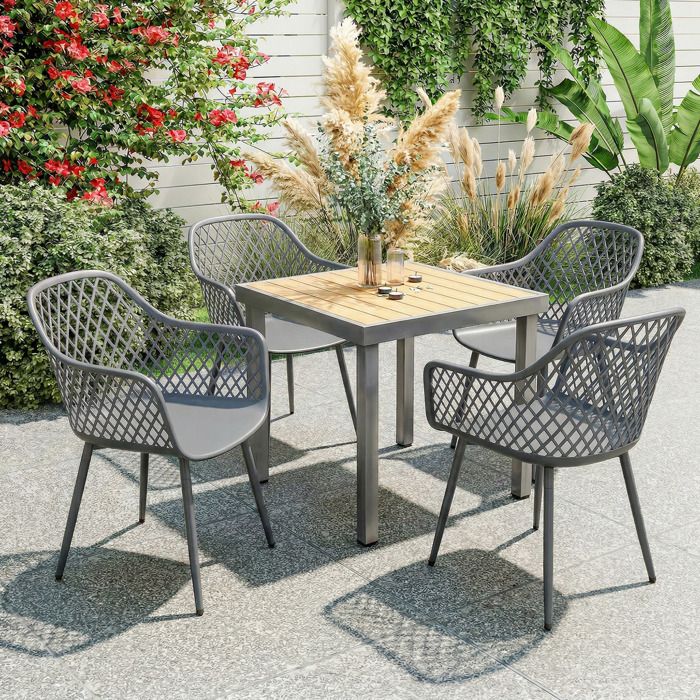 Lot de 4 chaises de jardin en plastique 56 x 51 x 84 cm gris foncé résistantes aux UV avec accoudoirs