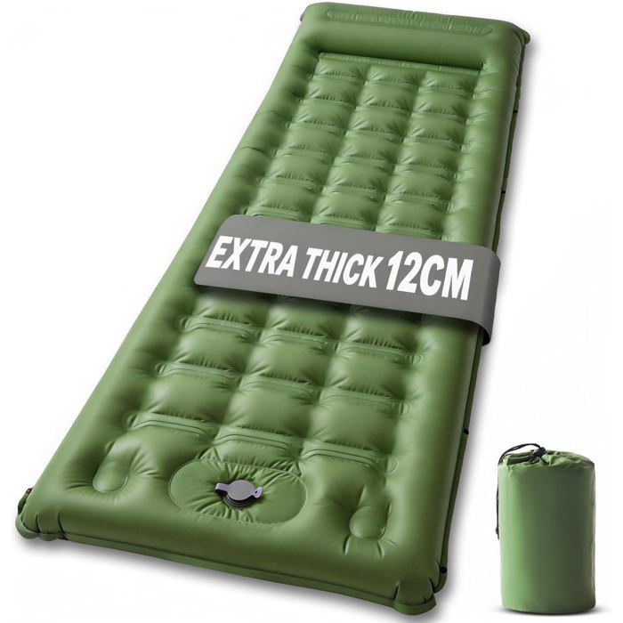 Matelas De Camping Auto-Gonflant-Tapis De Couchage Épais De 12 Cm Avec Pompe À Pied Et Coussin-Imperméable-Ultra Léger-Pour LExté