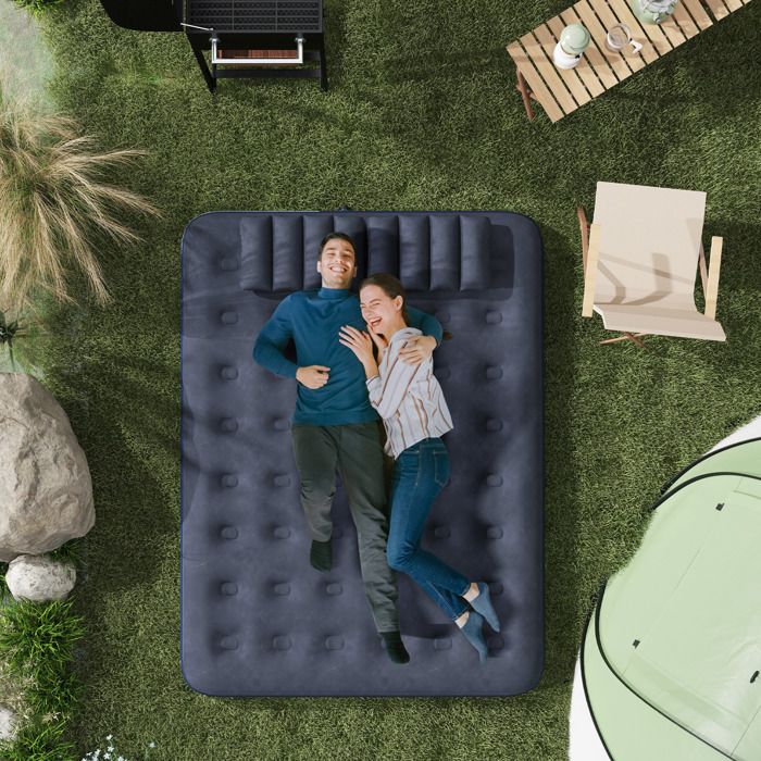 Matelas gonflable - 203 x 152 x 22 cm - 2 places - Pompe manuelle intégrée - Surface douce PVC