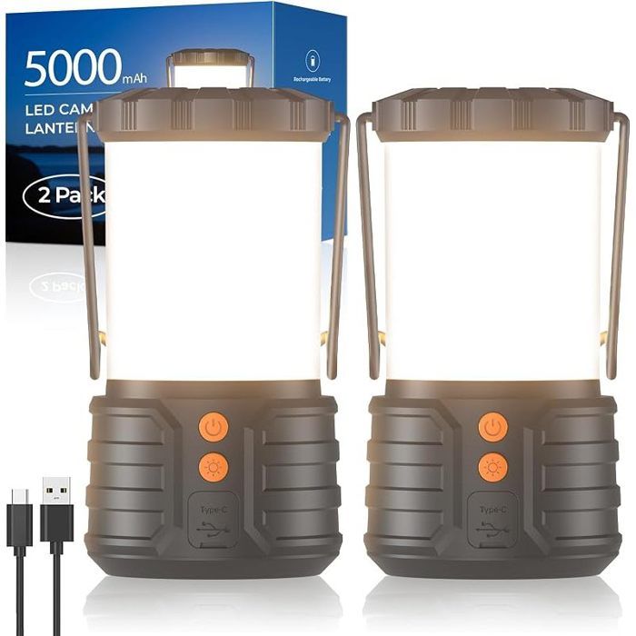 2 Pack Lanterne Camping Lanternes LED Rechargeables 5000mAh Lumière dUrgence pour Pannes Courant 3 Couleurs Portable Étanche