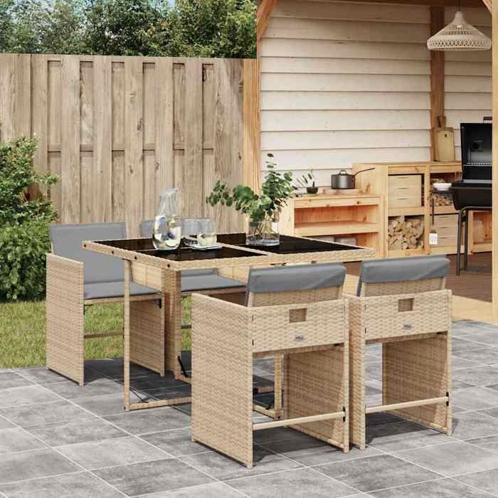 VIDAXL Ensemble Table avec chaises jardin coussins - (5 pcs) - ANTI-UV - mélange beige rotin 110x106x73 cm M2762