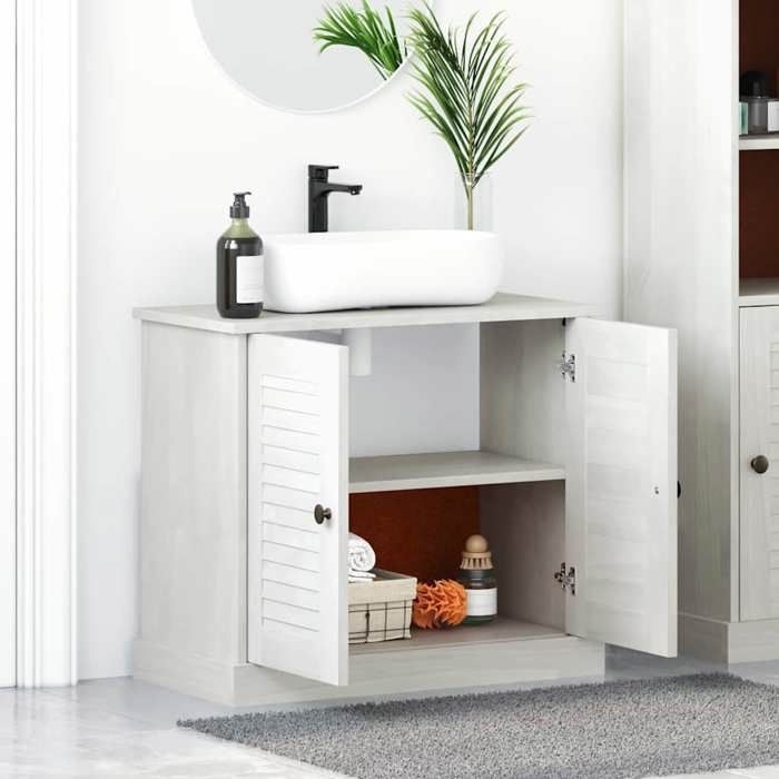 Meuble Rangement - HAOSHOP - Meuble sous évier VIGO Blanc et Blanc Antique 68 x 34 x 59 cm&01_32302