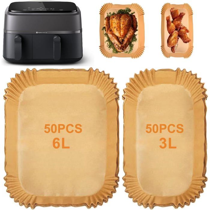 100 Feuilles Papier Cuisson Pour Air Fryer Dual Basket 3000/5000 6L/3L NA350/00Papier Sulfurisé Rectangulaire Résistant À La Chaleu
