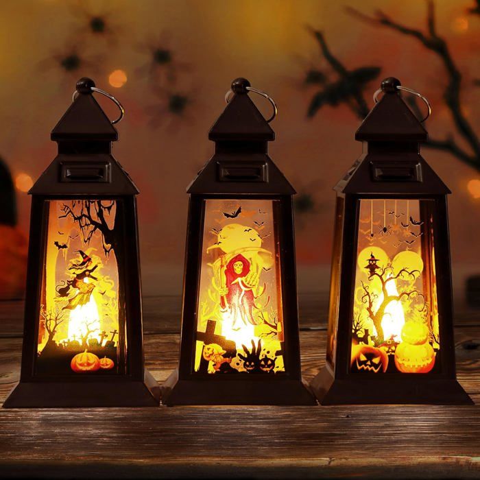 3 Pièces Decoration Halloween Exterieur Lanterne Halloween Bougie Lampe LED Citrouille Lumineuse Automne Deco Halloween Interieur