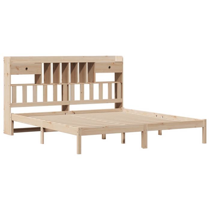 Lit bibliothèque - vidaXL - 180x200 cm - bois massif - Sans matelas - Tête de lit - 2 places - Sommier à lattes inclus - 2 tiroirs 2