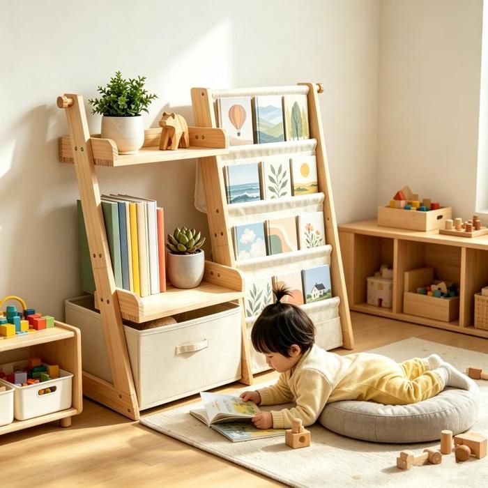 PEACHES Bibliothèque enfant Rangement livres pour coin lecture chambre enfant espace de jeu et chambre bébé 30*80*40cm