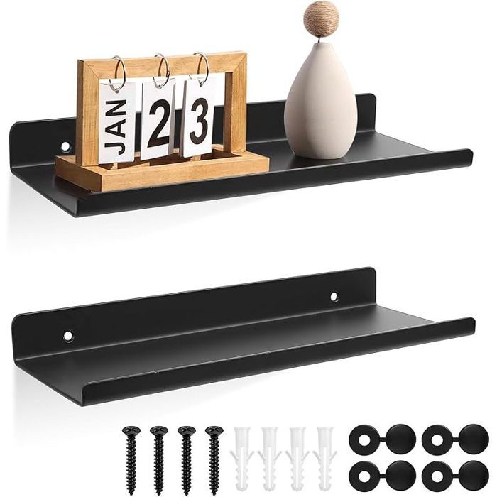 2 Pcs Petites Etagere Murale Noire Petite Étagère Murale Etagere Noir Tablette Étagère Flottante Murales Suspendue 30x12x3 5 cm