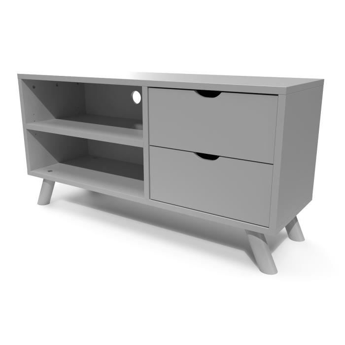meuble tv scandinave viking bois - abc meubles - 2 tiroirs - gris