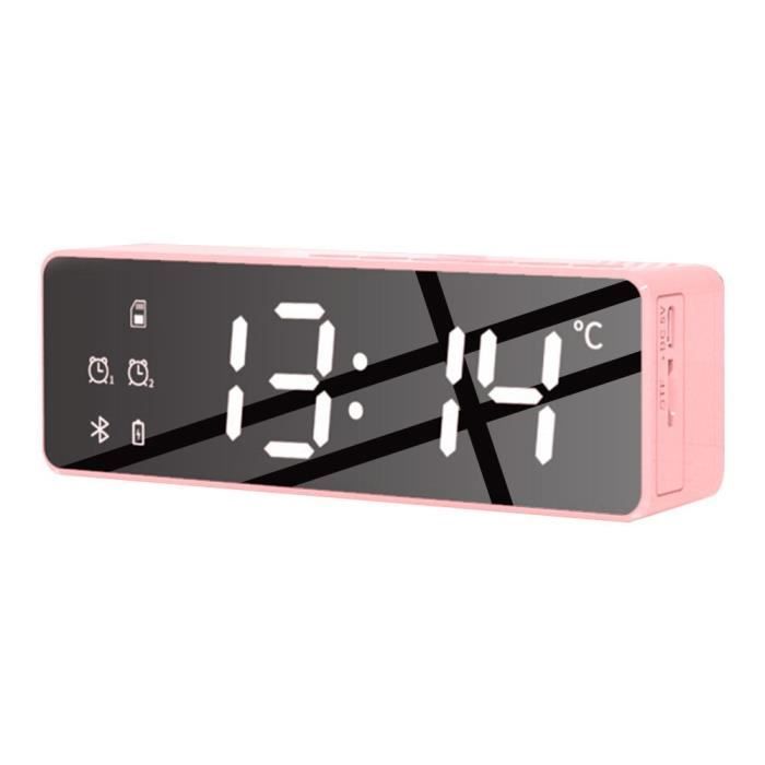 Réveil Numérique Haut-parleur Bluetooth - Chat Mignon Avec Affichage Température, Radio FM, Double Alarme - Pour Bureau Et Chambre (Rose)