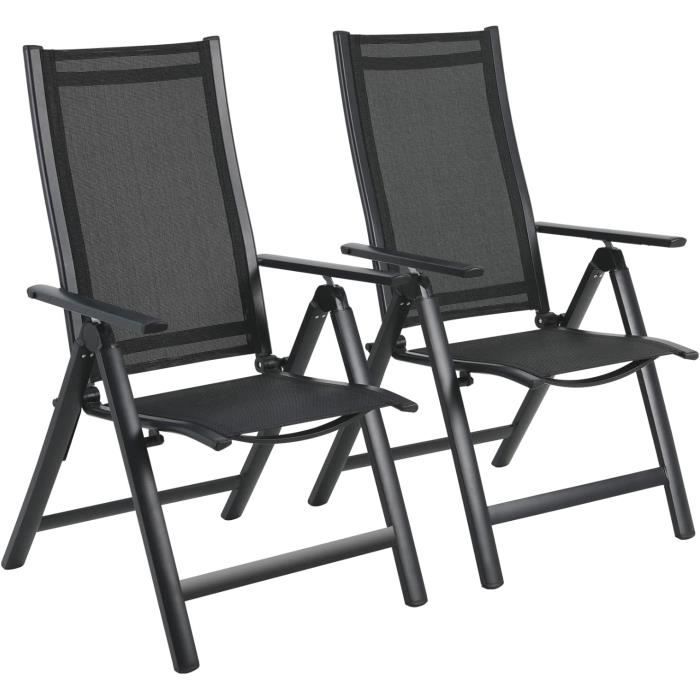 2PCS Fauteuil de Jardin Chaises Pliantes de Luxe en Aluminium Teslin Réglables en 7 Positions avec Accoudoirs - Respirantes