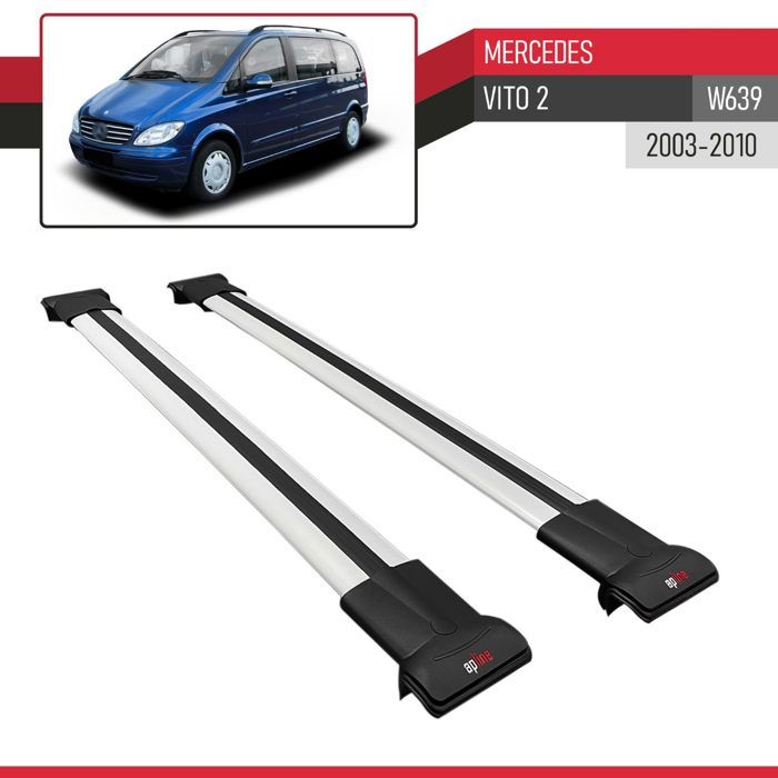 Barres De Toit Aluminium 3 Pièces Pour Mercedes Vito W639 (2003-2010) - Gris, Charge 75 Kg Dynamique - Pour Coffre, Porte-vélos, Skis - 5
