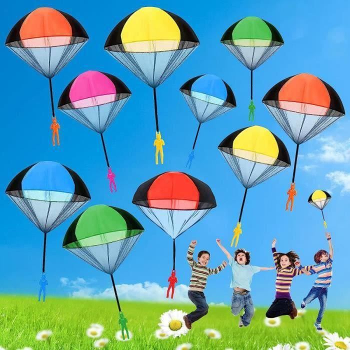 CERF-VOLANT Lot de 12 Parachute Jouet, Jetant à Main Parachute Jouet Set,  Jouet de Parachutiste Jeu Plein Air pour Enfant,Cadeau aux