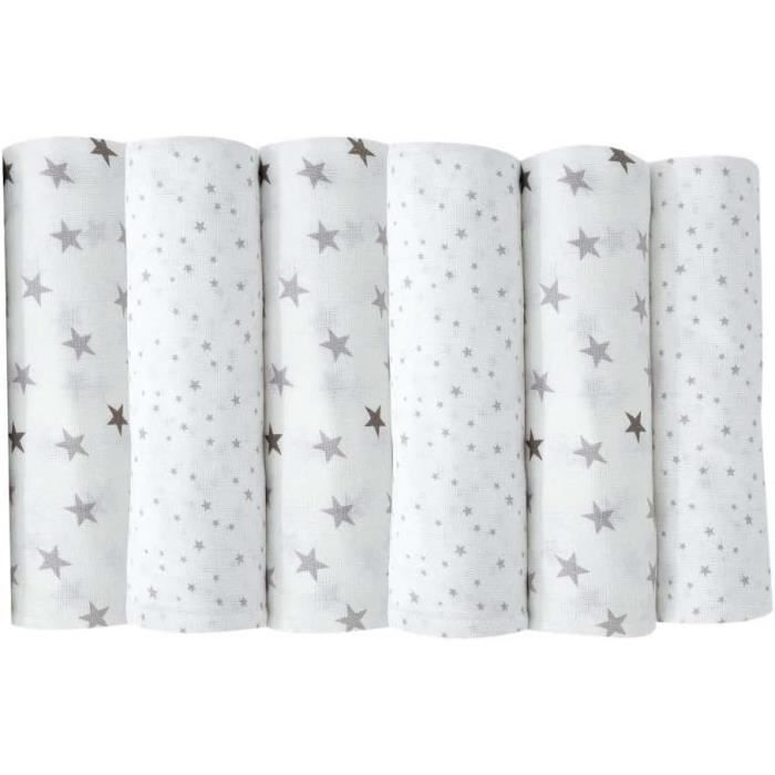 Coton Oeko-tex Bébé Langes Bébé LaLoona Lot De 3 - Coton Mousseline 70x70cm - Multi-Usage Oeko-Tex - Blanc Jaune Vert Débarbouillette Bavoir Bébé