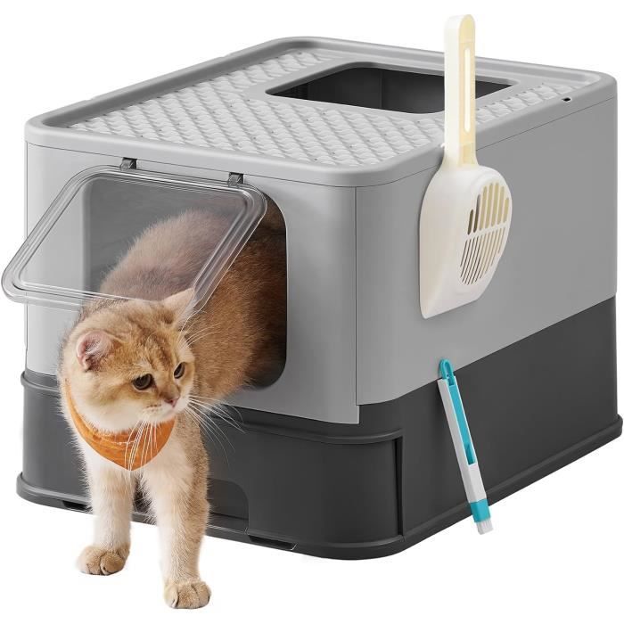 Feandrea Bac À Litière Fermé Pour Chat, Maison De Toilette, Plateau Amovible, Pelle, Brosse