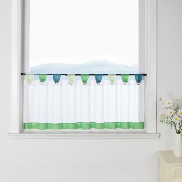 Rideaux De Cuisine Brise-Bise Vert Motif Campagne – Style Vintage Maison De Campagne, 140x90 Cm, Décoration Bistrot Et Café