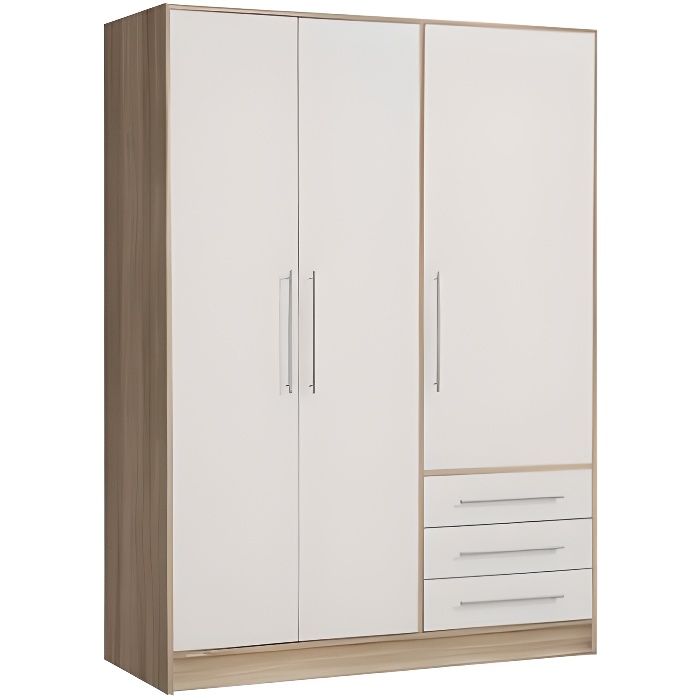 Armoire dressing blanc et aspect chêne clair 3 portes - FARO Armoire dressing blanc et aspect chêne clair 3 portes - FARO