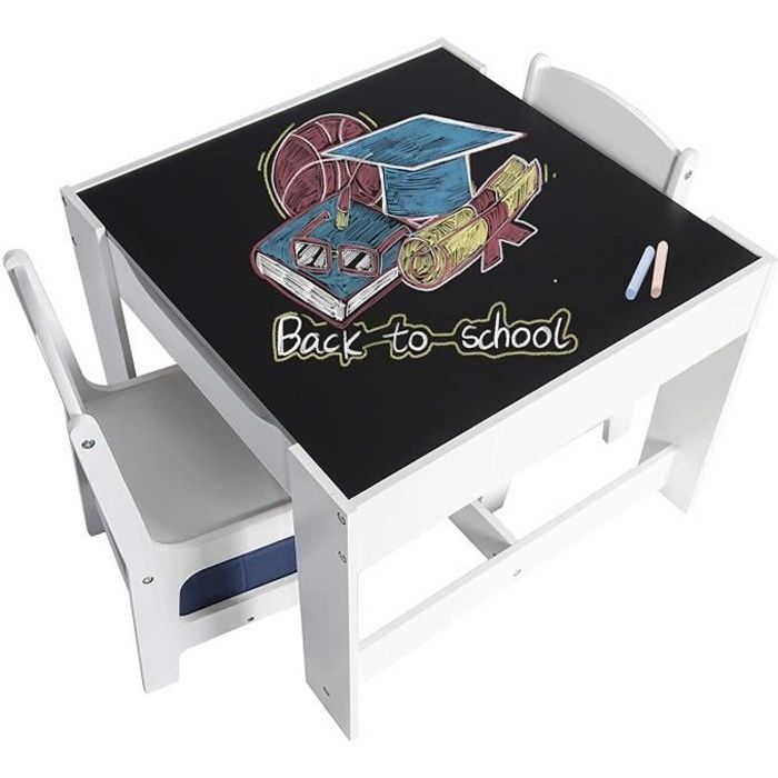 EUGAD Ensemble de Meuble denfant 1 Table et 2 chaises avec tiroir de Rangement Gris+Blanc 0001ETZY