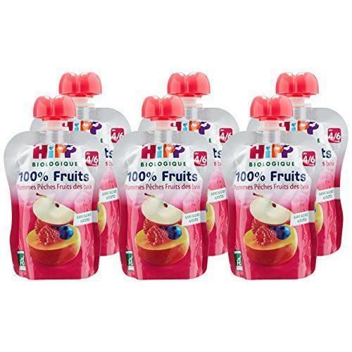 Hipp Biologique Set de 6 Gourdes de Pommes Pêches Fruits des Bois 90 g