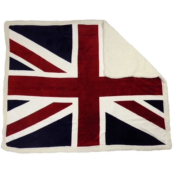 Union Jack Drapeau Blanc Rouge Bleu Faux Sherpha Polaire Couverture 130X160CM