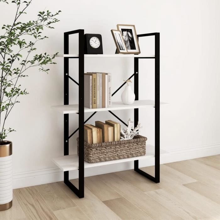 Bibliothèque À 3 Niveaux Blanc 80X30X105 Cm Bois De Pin Massif Armoire À Livres Style Industriel Etagère Rangement Livres Mag[p1568]