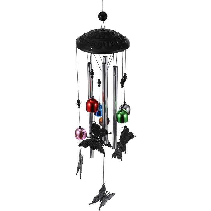 Carillon à Vent Papillons BLESSEDLAND - 4 Tubes Aluminium, 5 Cloches - Décoration Jardin Extérieur
