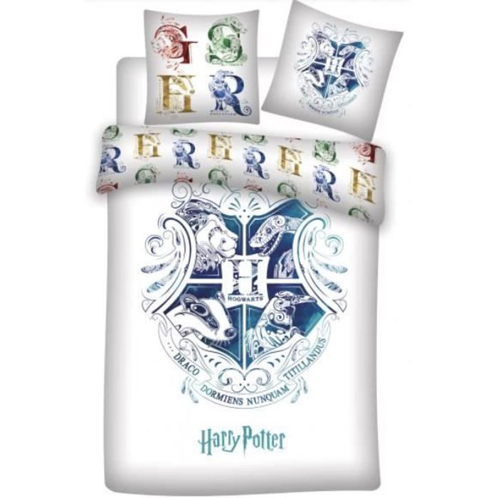 Parure de lit - Harry Potter - Hogwarts - 140x200 cm - 100% coton - Multicolore